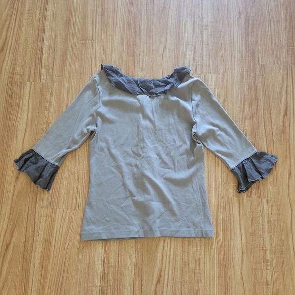 Soft Surroundings Shirt Womens Medium Green Ruffle Neckline And Wrists Sweater - Picture 2 of 8